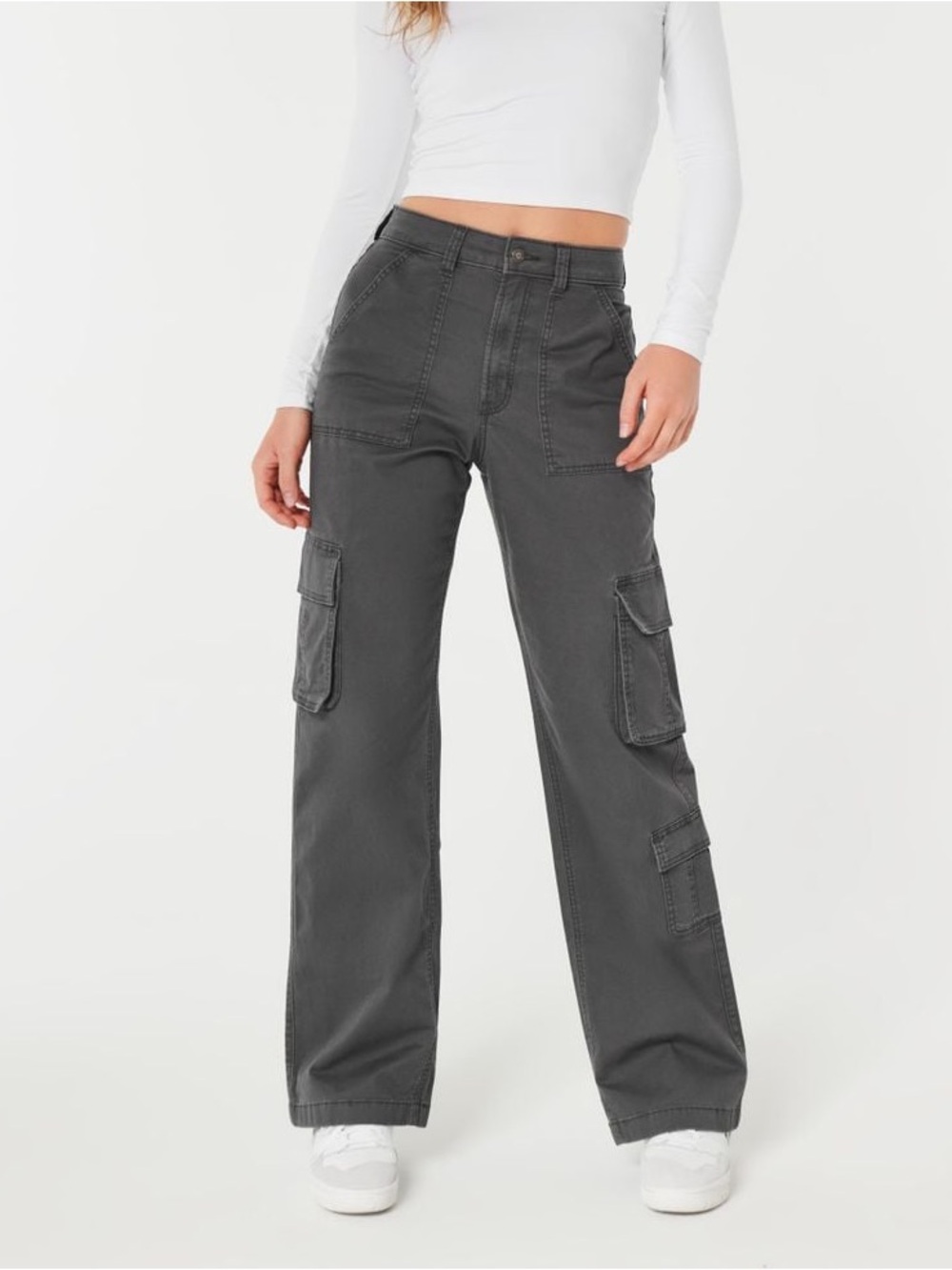 Hollister Gray Ultra High-rise 3-pocket Baggy Cargo Trousers